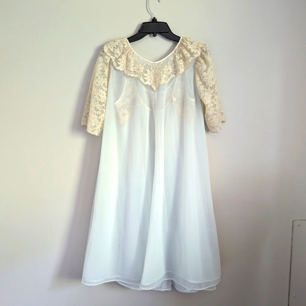 50s Vintage Vanity Fair 2 Piece Chemise Robe Lace Fairycore Peignoir Set 34 - Picture 12 of 16